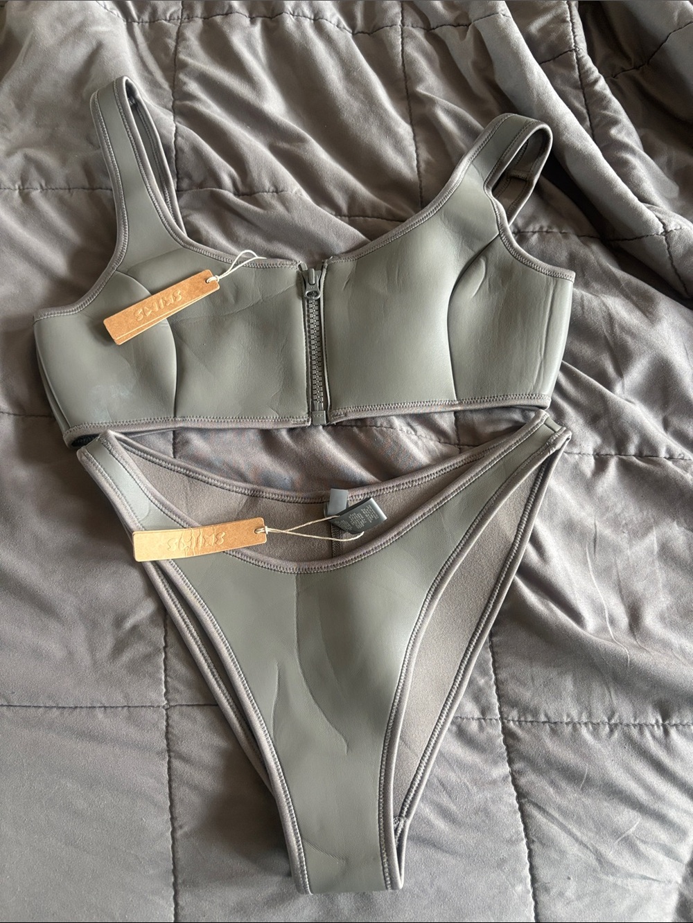 SKIMS Olive Taupe Front-Zip Bikini Set